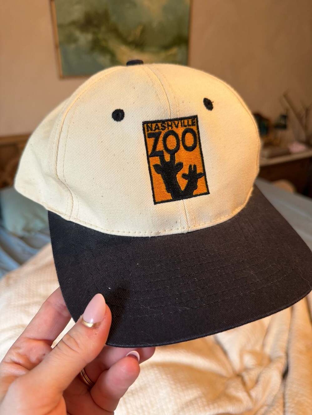 Nashville Zoo Snapback Hat One Size Fits All Cream Black Embroidered